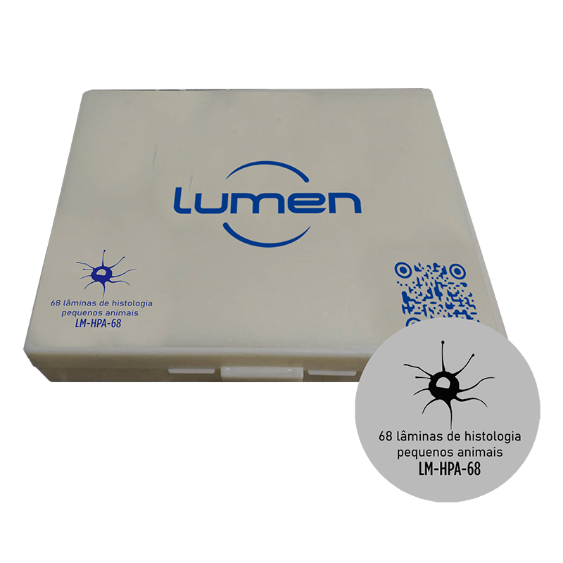Conjunto de lâminas preparadas de Histologia Pequenos Animais LM-HPA-68 Lumen® 68 de lâminas para estudo dos tecidos e células.